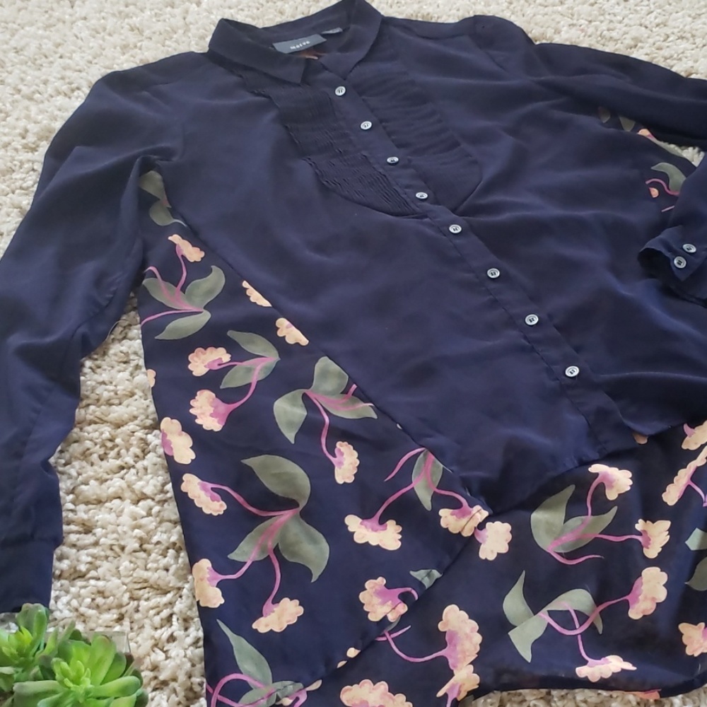 Anthropologie Maeve Floral Hi Lo Sheer Blouse